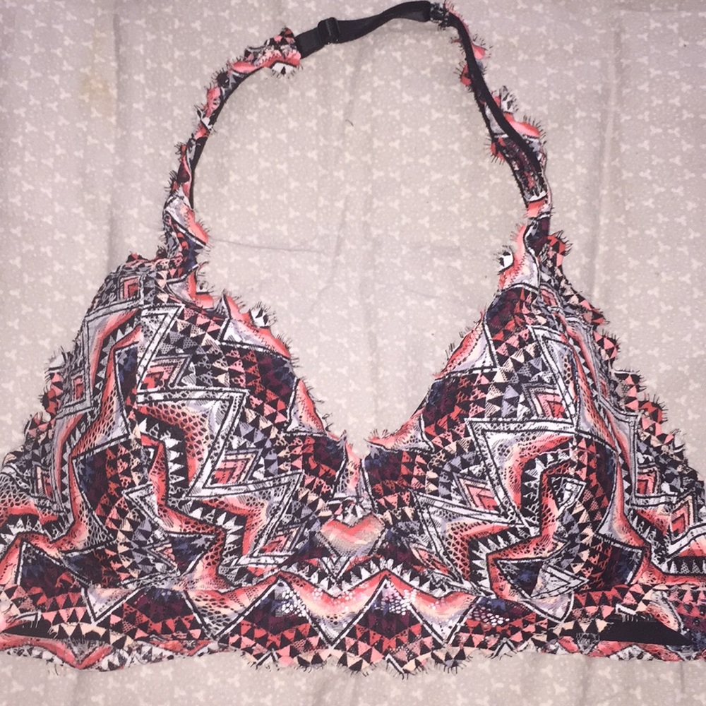 VS PINK Orange, Black, and White Lacey Bralette